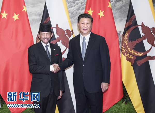 9月13日，國家主席習(xí)近平在北京人民大會(huì)堂同文萊蘇丹哈桑納爾舉行會(huì)談。 新華社記者 李濤 攝